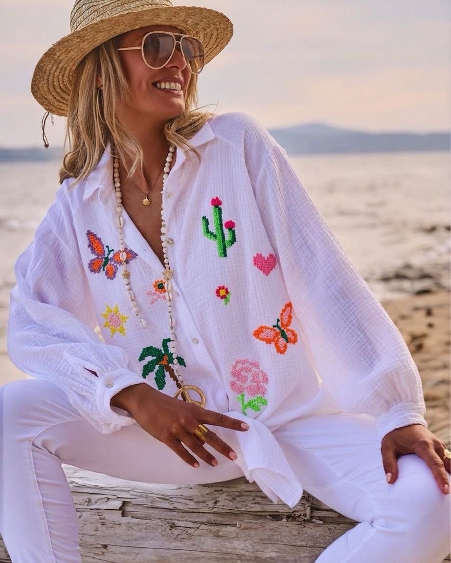 SWGCWHT Italian OS White Gauze Cotton Shirt Tropical