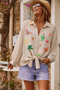 SWGCBECB Italian OS Beige Gauze Cotton Butterfly Cactus Shirt