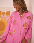 SWGCPESCS Italian OS Pink Gauze Cotton Eye Sun Cactus Shirt
