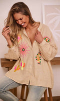 SWGCBEESS Italian OS Beige Gauze Cotton Eye Sun Shirt