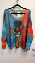 VISCCATFK Italian OS Colorblock Cat Face Knit Sweater