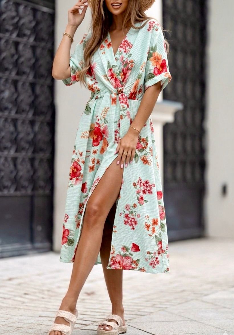 SWWMDFM Italian OS Mint Floral Gauze Cotton Wrap Dress