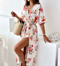 SWWMDWHF Italian OS White Floral Gauze Cotton Wrap Dress