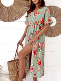 SWWMDSGF Italian OS Sage Green Floral Gauze Cotton Wrap Dress
