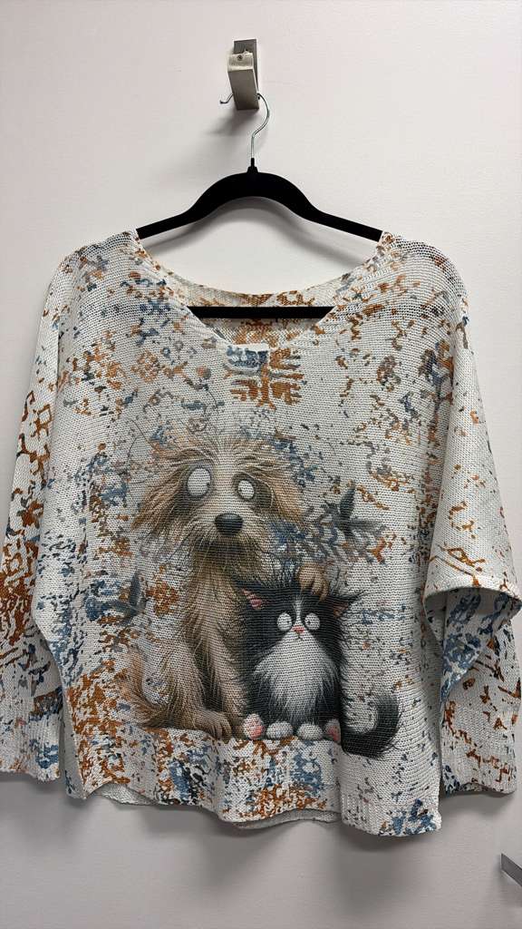 VISC&DPK Italian OS Cat & Dog Print Knit Sweater