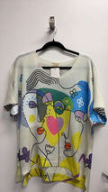 VISABFP Italian OS Abstract Face Print Knit Sweater