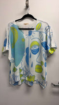 VISLAEBL Italian OS Line Art Eye Blue & Lime Knit Sweater