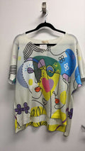 VISHRTFA Italian OS Heart & Faces Abstract Knit Sweater