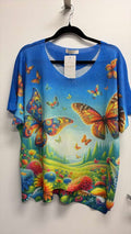 VISBUTRFGB Italian OS Butterfly Garden Blue Knit Sweater