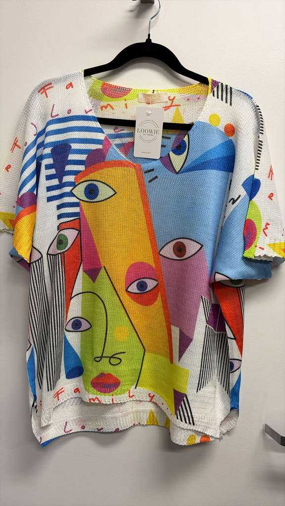 VISFMYCF Italian OS Family Cubist Faces Knit Sweater