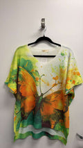 VISOBGKS Italian OS Orange Butterfly Green Knit Sweater