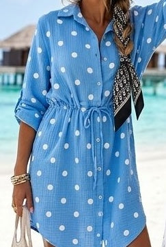 SWPKDGCS Italian OS Polka Dot Gauze Cotton Shirtdress