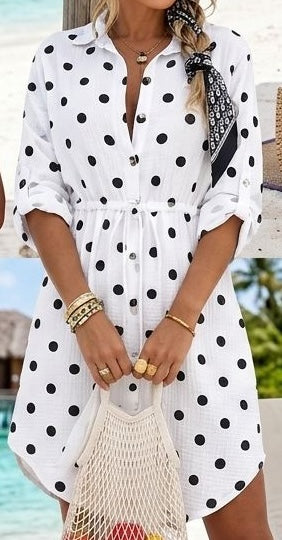 SWPKDGCS Italian OS Polka Dot Gauze Cotton Shirtdress