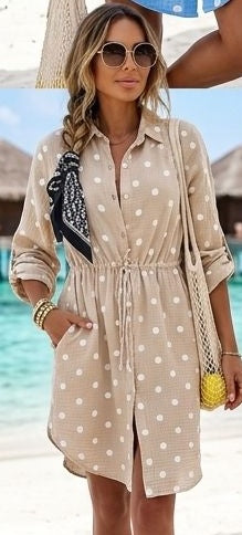 SWPKDGCS Italian OS Polka Dot Gauze Cotton Shirtdress