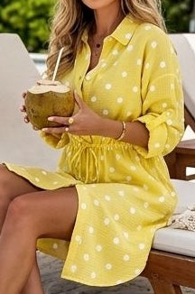 SWPKDGCS Italian OS Polka Dot Gauze Cotton Shirtdress