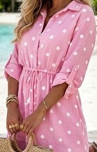 SWPKDGCS Italian OS Polka Dot Gauze Cotton Shirtdress