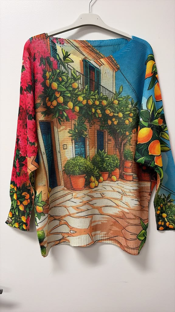 VISCT Sicilian Courtyard Print Knit Sweater