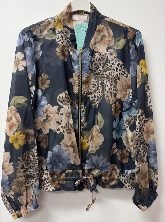 ZOJ08 Lightweight Black Floral Leopard Tencel Jacket
