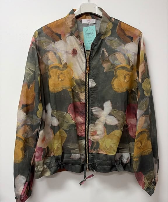 ZOJ14 Lightweight Charcoal Watercolor Floral Tencel Jacket