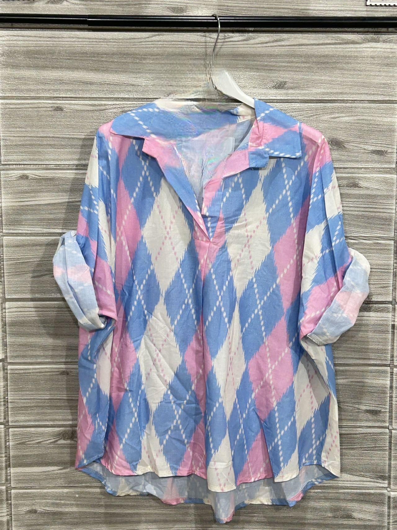 ZOPB4SB Printed Blouse Sky Blue