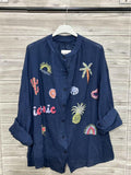 ZOPSIPCDB Printed Shirt In Pure Cotton Dark Blue