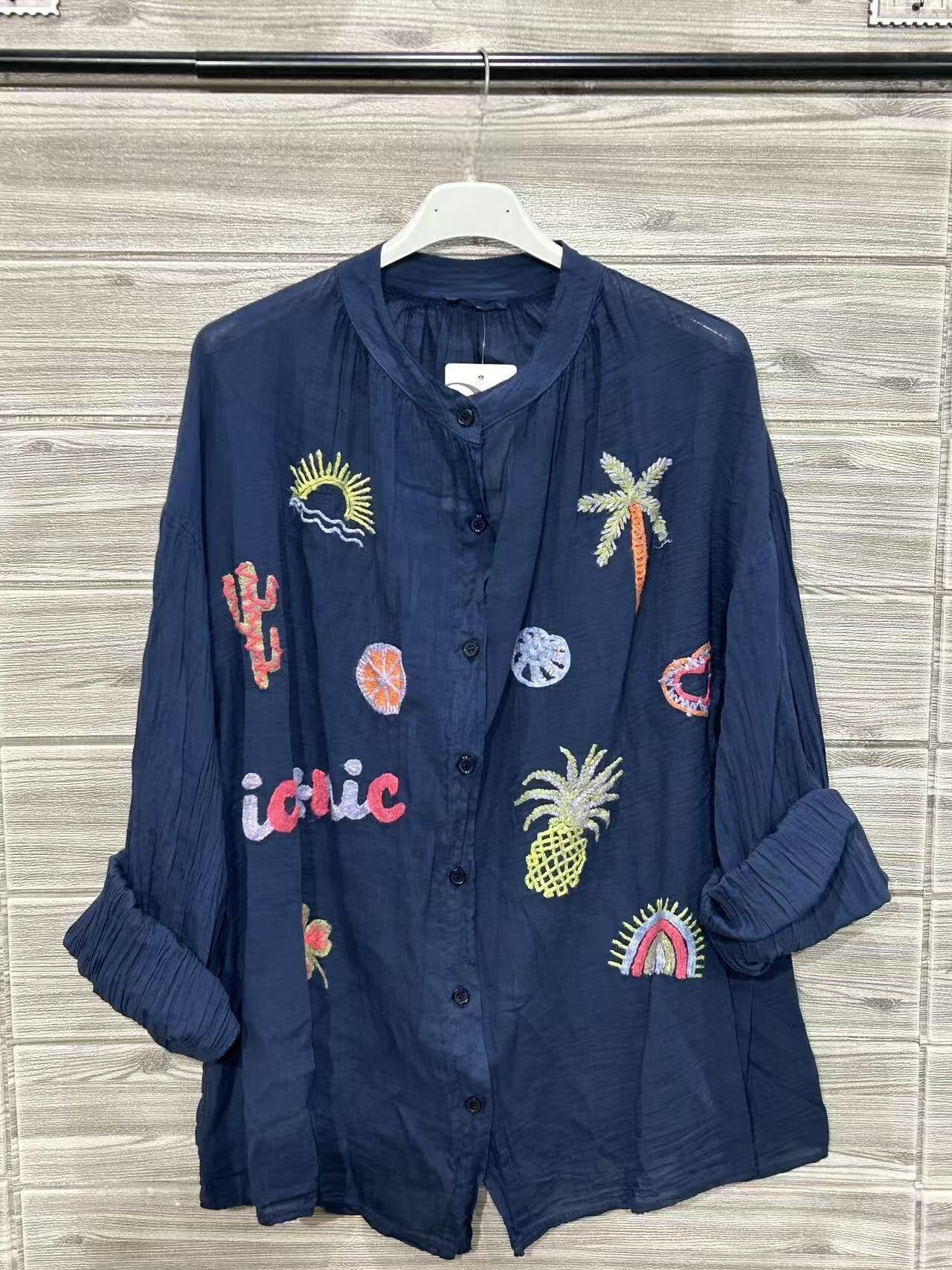 ZOPSIPCDB Printed Shirt In Pure Cotton Dark Blue