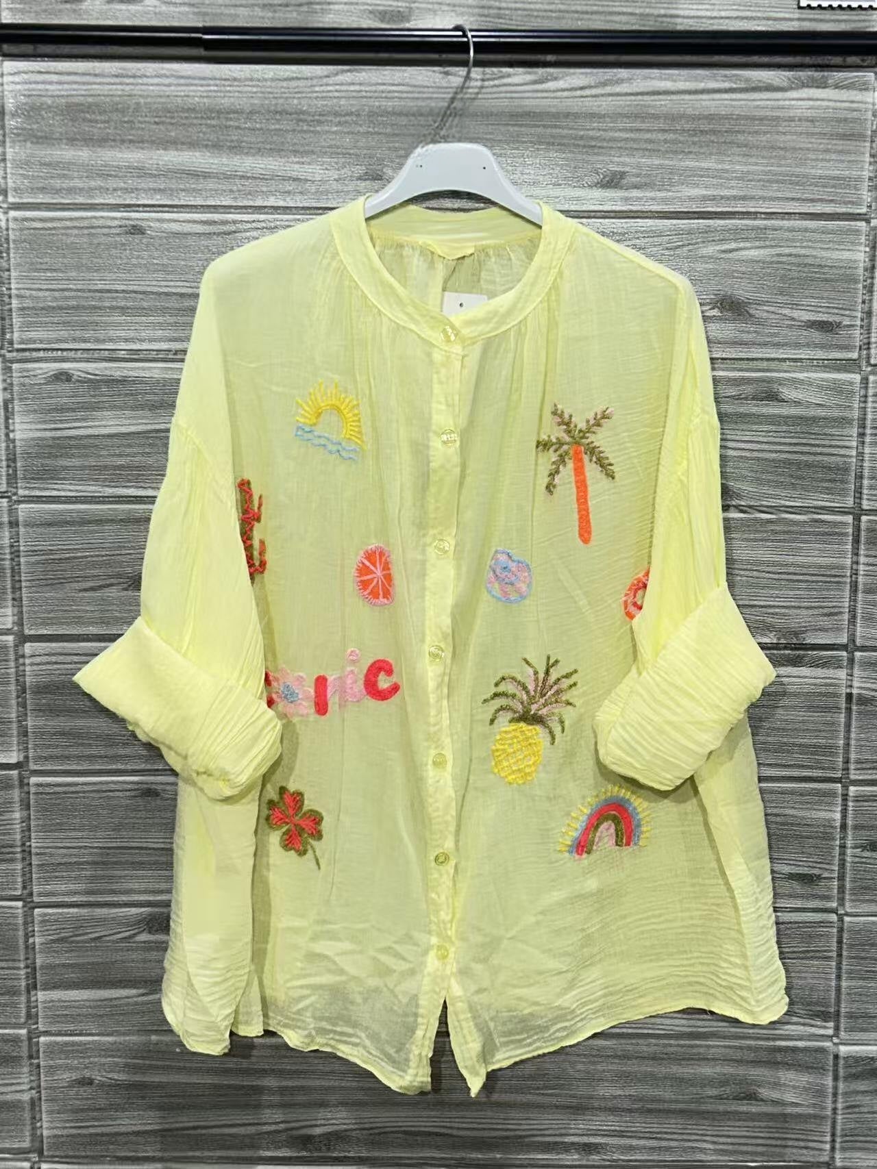 ZOPSIPCLY Printed Shirt In Pure Cotton Light Yellow
