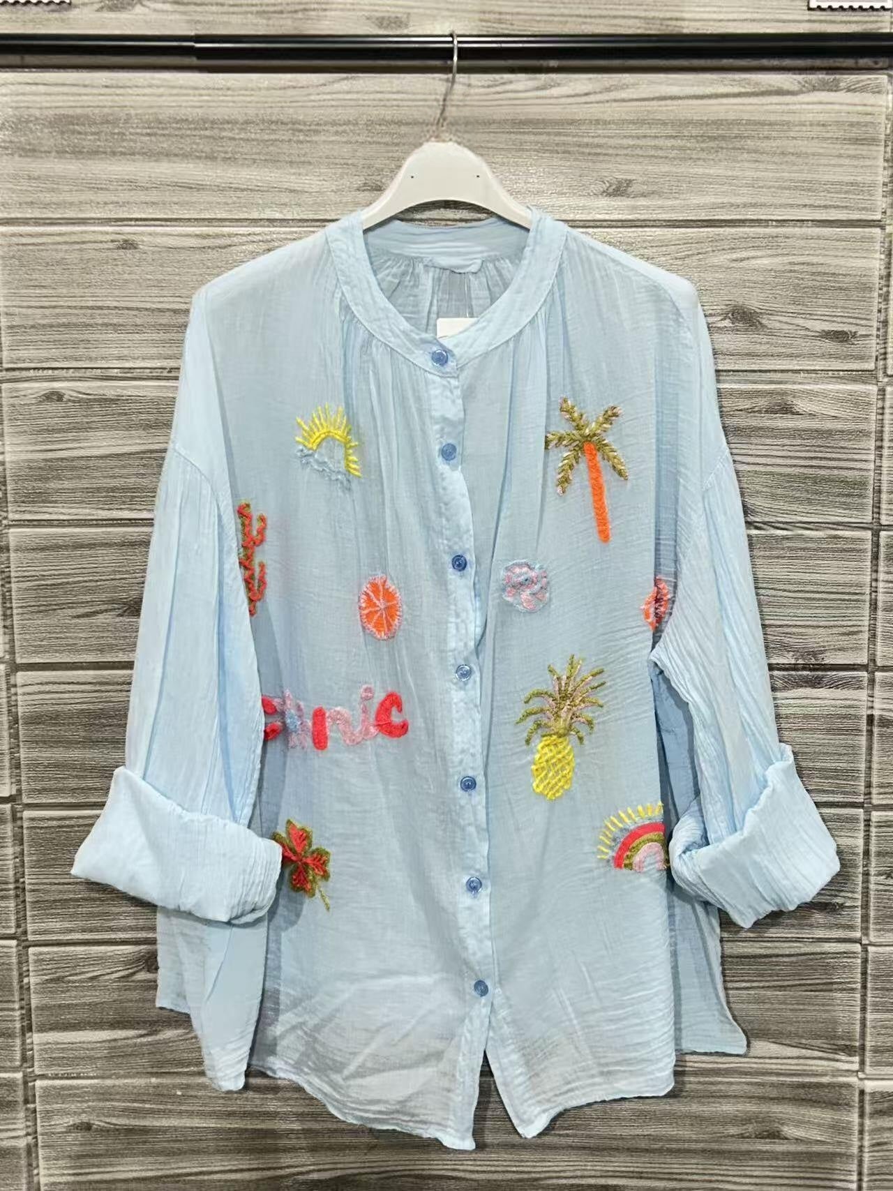 ZOPSIPCSB Printed Shirt In Pure Cotton Sky Blue