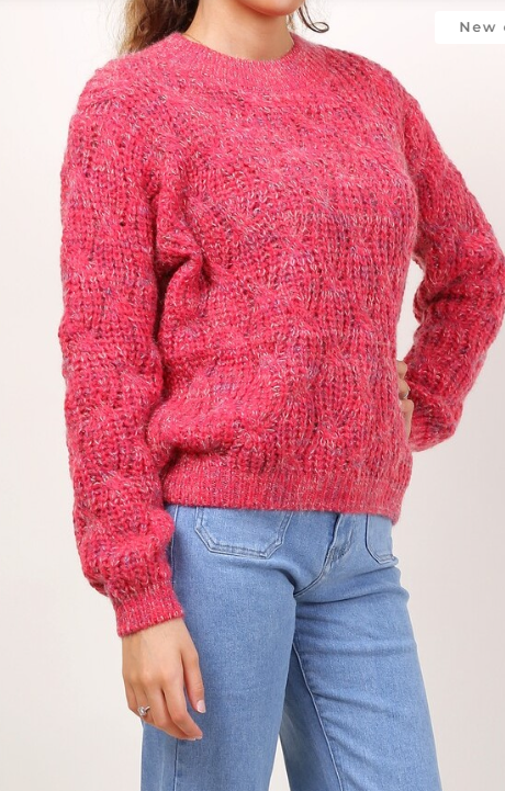 015 Pink Cable Cozy Knit Sweater One Size LOOWIE