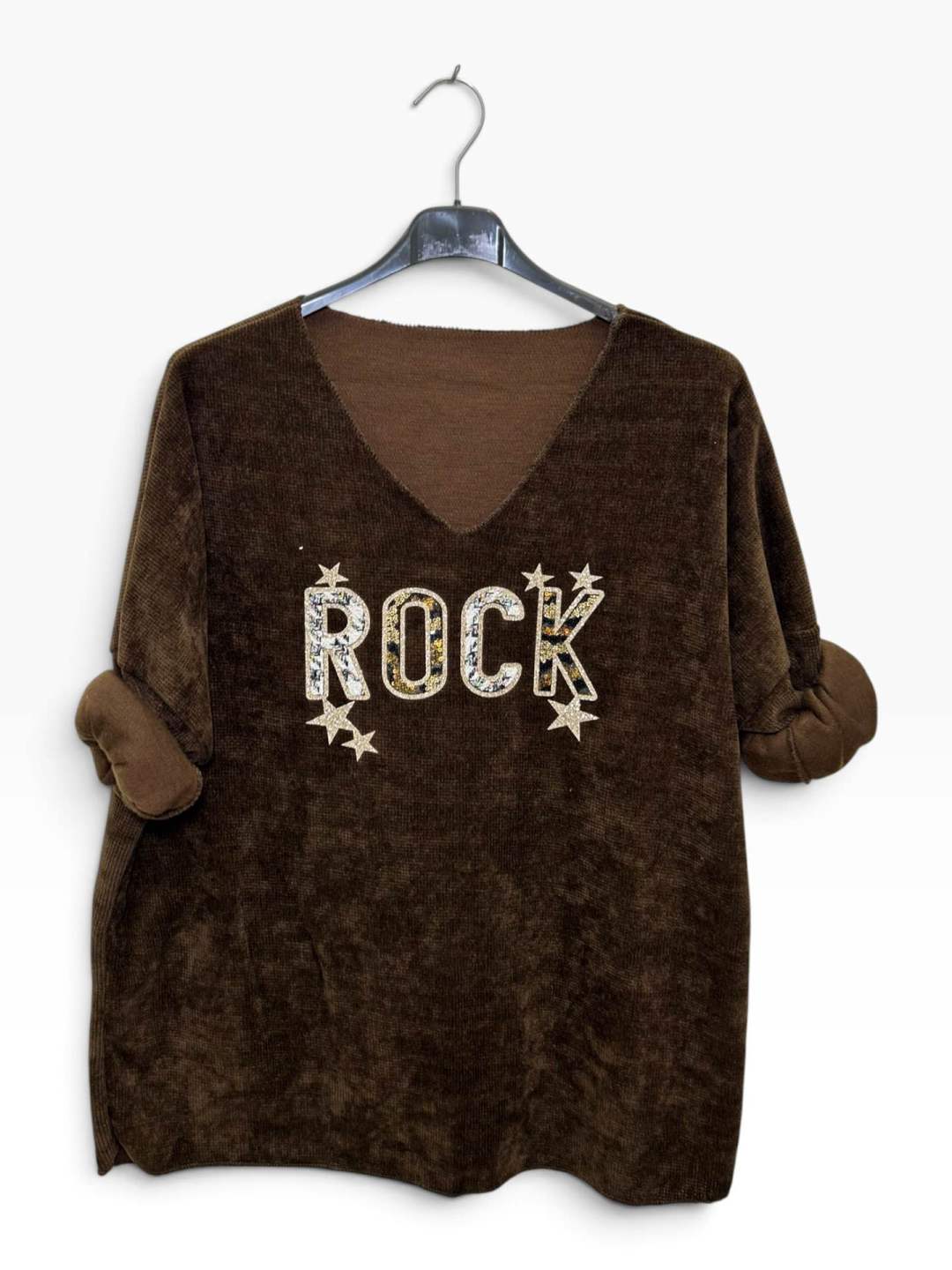 VM109 Chocolate Sequin Rock Sweater