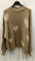558 Hearts One Size Warm Camel Sweater Round Neck LOOWIE