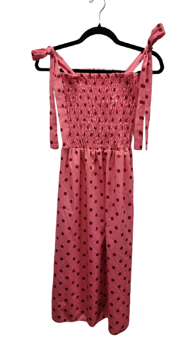 UN4 Pink Polka Dot Smocked Dress with Tie Straps