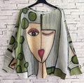 ZAPIC Olive "Picasso"  Round Knit Printed Sweater