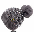 Silver 92-9 Sequins Fake Fur Pom Beanie Hat LOOWIE