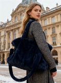 MCFBNY Navy Faux Fur Fun Bag with Double Handle