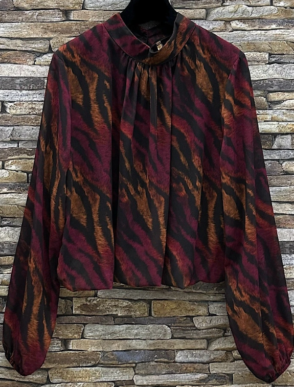 ELZE Italian One Size Purple Zebra Printed Blouse LOOWIE