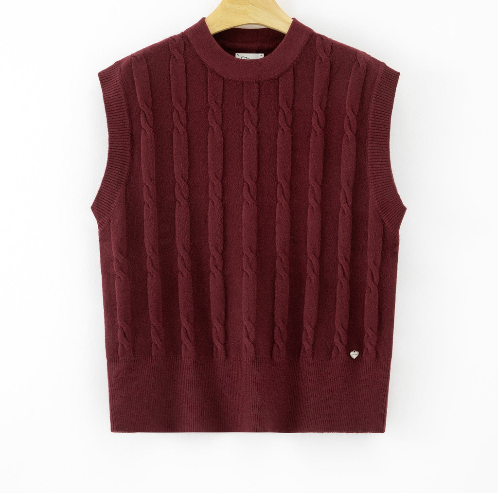 LUCKV6 Burgundy Cable Knit Vest
