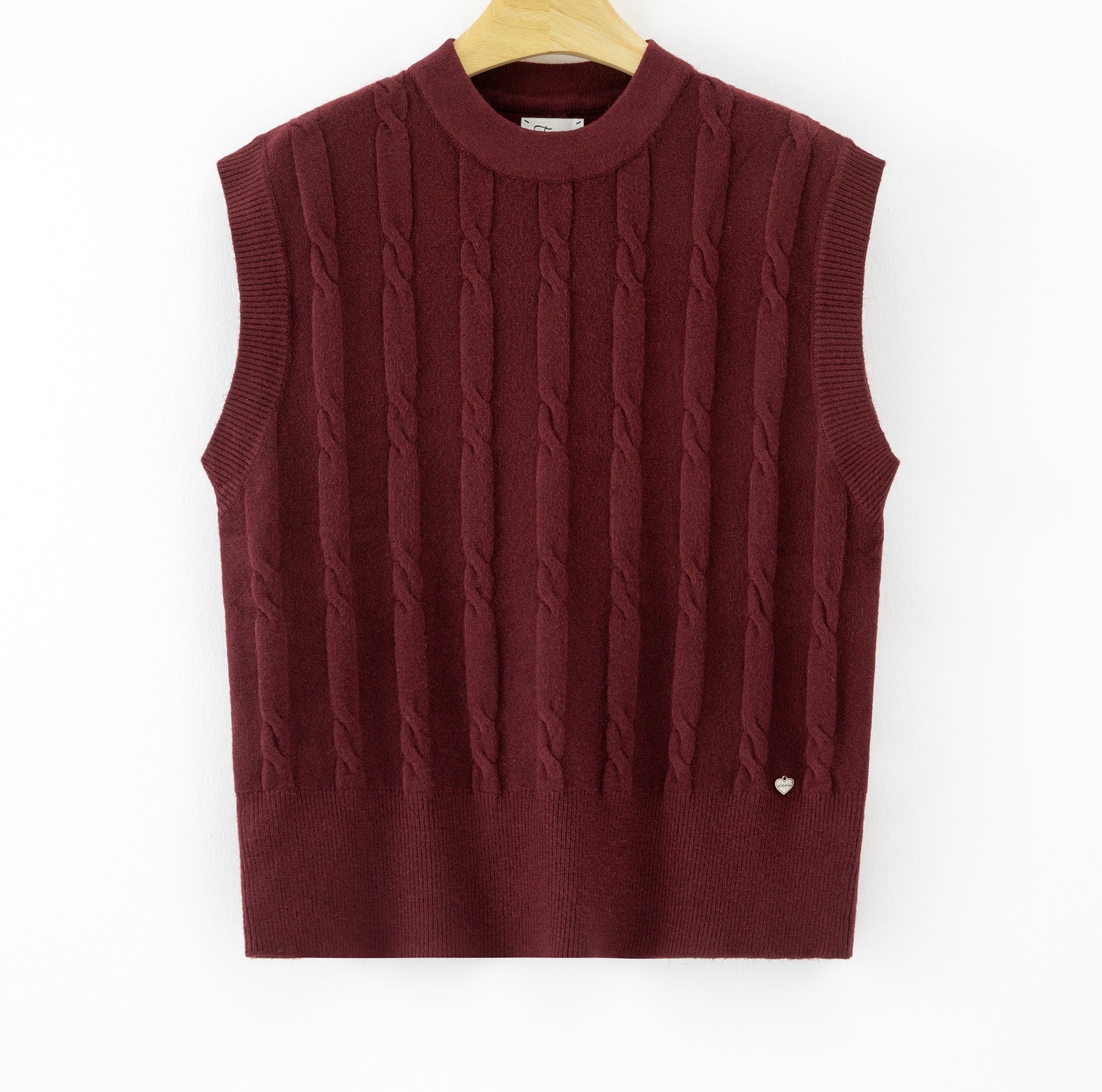 LUCKV6 Burgundy Cable Knit Vest