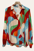 194  One Size Red Abstract Spring Blouse Shirt LOOWIE