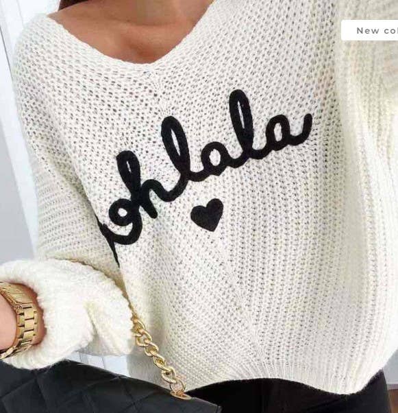 380 White One Size V Neck Cozy Ohlala Sweater LOOWIE