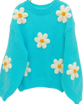 L80 Vibrant Turquoise Daisy Knit Sweater Pack with 2 Sizes