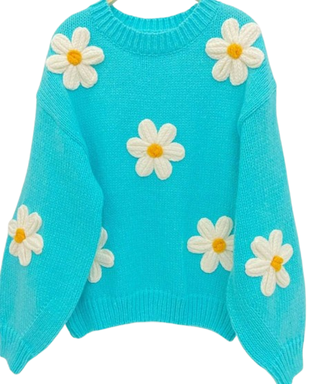 L80 Vibrant Turquoise Daisy Knit Sweater Pack with 2 Sizes