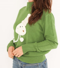 MC550 Pistachio Green Soft Sweater with Knitted Character