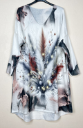 LTFE One Size Artistic Feather V-Neck Sweater Tunic Dress