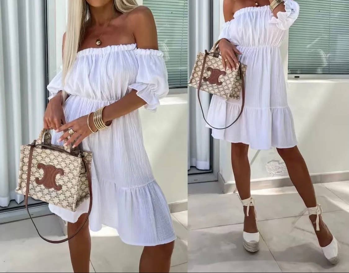 RDW White Off-the-Shoulder Ruffled Summer Dress LOOWIE