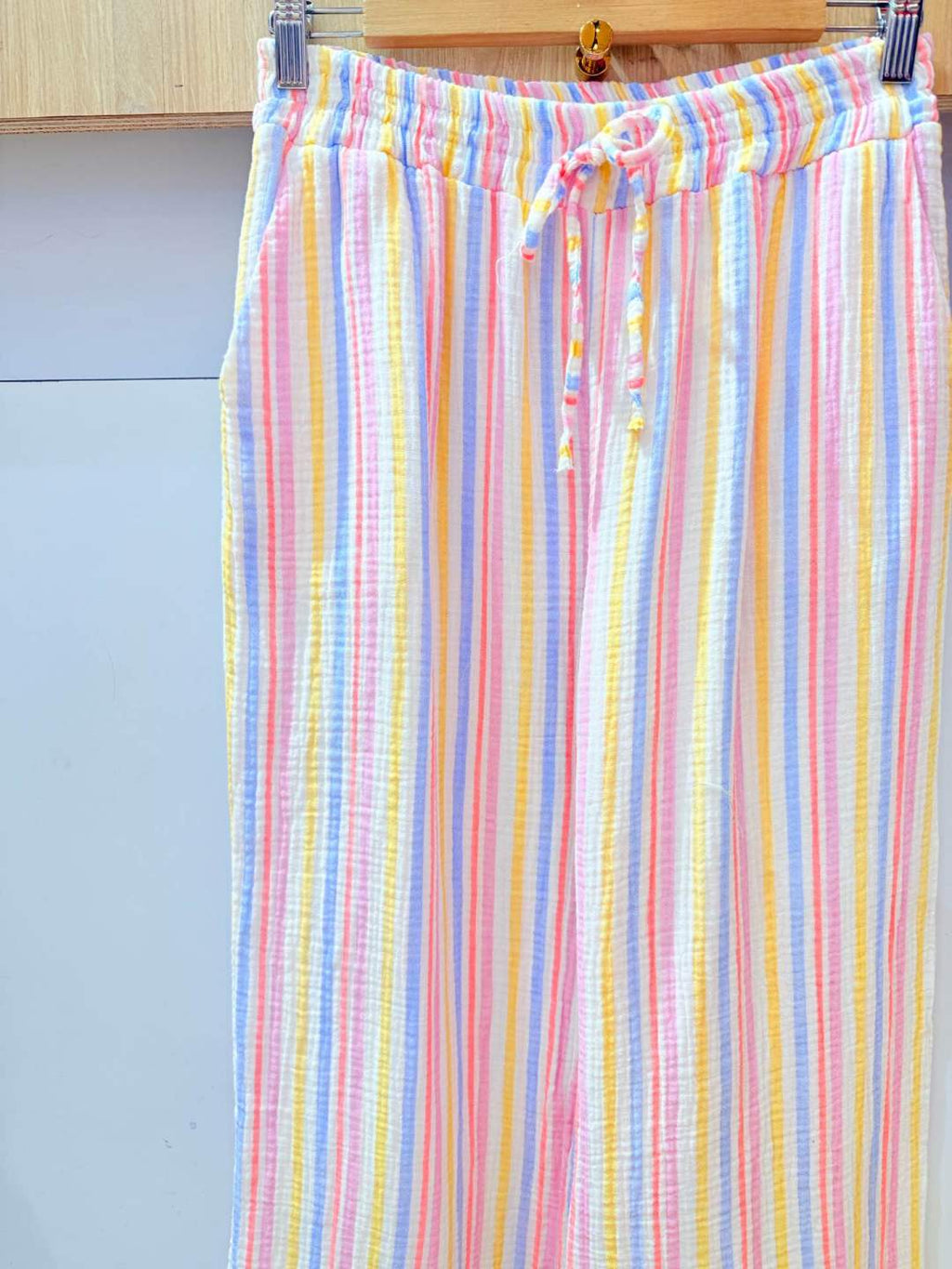 IV2522613BL Gauze Cotton Striped Pants Blue