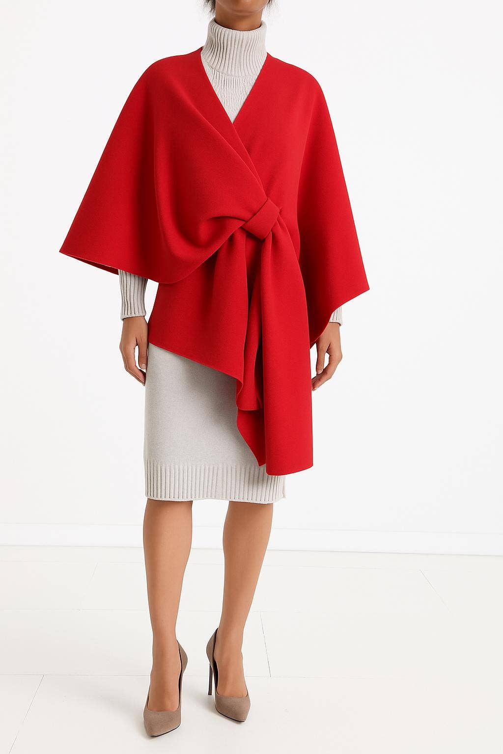 VIPORED Italian Red Large Poncho w/ Knot Closure