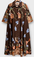 LFDB One Size Brown Cotton Floral Dress Made in Italy