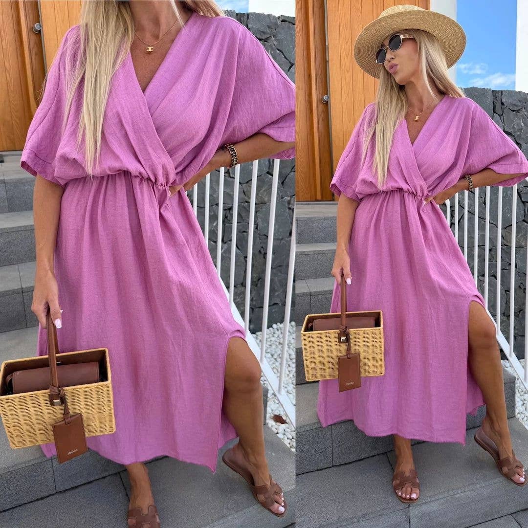 SW261 Mauve Italian Wrap Maxi Summer Dress LOOWIE