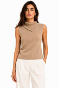 LUACT7 Camel Asymmetric Collar Top